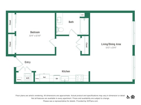 Floor plan for 1 bed, 1 bath, 803 sqft
